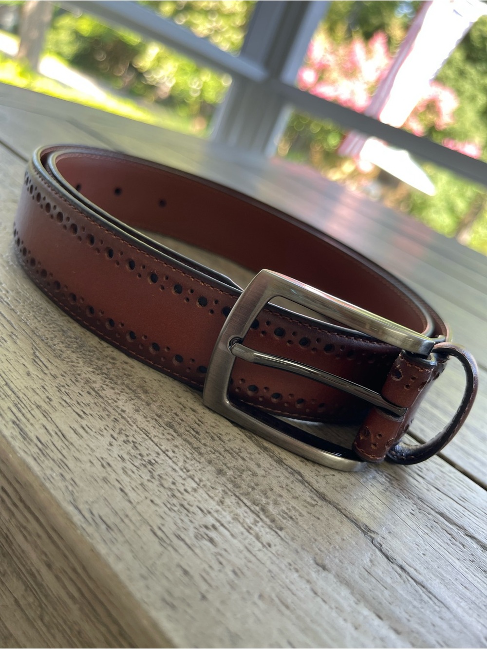 Johnston & Murphy Perforated Edge  Classic Brown Men’s Leather Belt Size 32